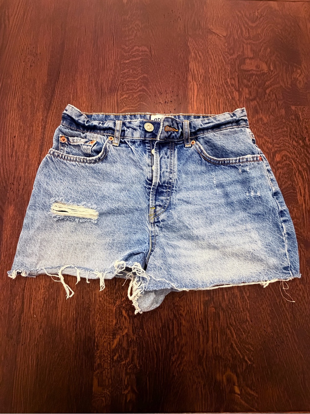 Denim High-Rise Distressed Women’s Shorts - Light Blue button fly size 28